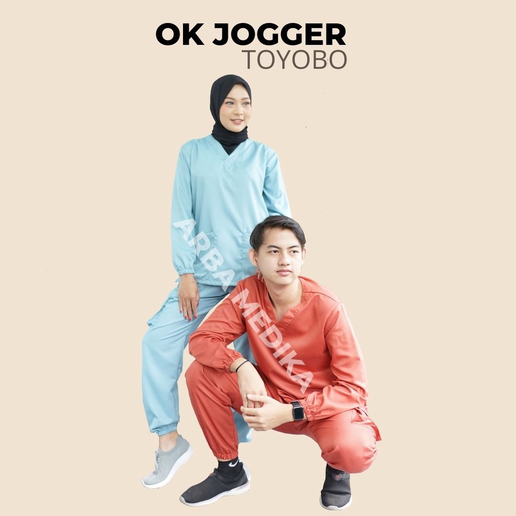 Baju Ok Oka JOGGER Cargo Toyobo Jaga Dokter Scrub Medis Perawat Lengan Panjang Karet