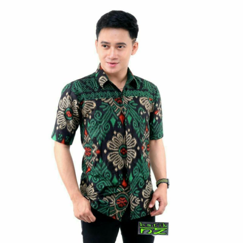 BAJU BATIK KEKINIAN-BAJU BATIK PRIA WANITA( couple batik) BATIK WARNA HIJAU BOTOL MOTIF SONGKET KECUBUNG HIJAU