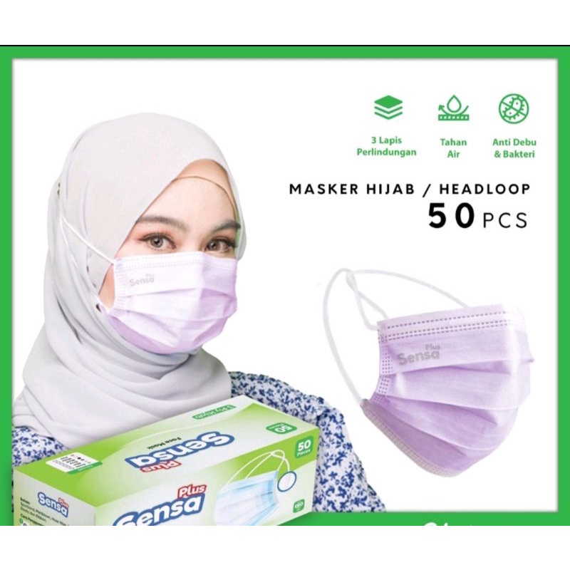 Masker sensa plus Hijab 3ply isi50 warna Lilac