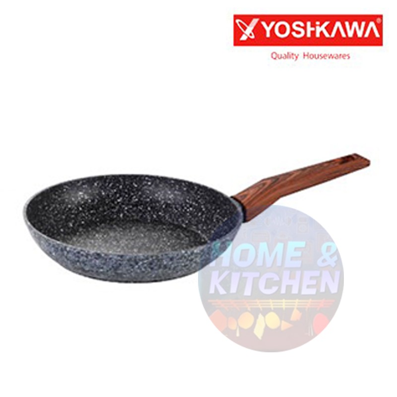 FRY Pan Marble 24 / 26 / 28 cm GREY Induksi Wajan Yoshikawa Abu Keramik Frypan Gagang Kayu Gray