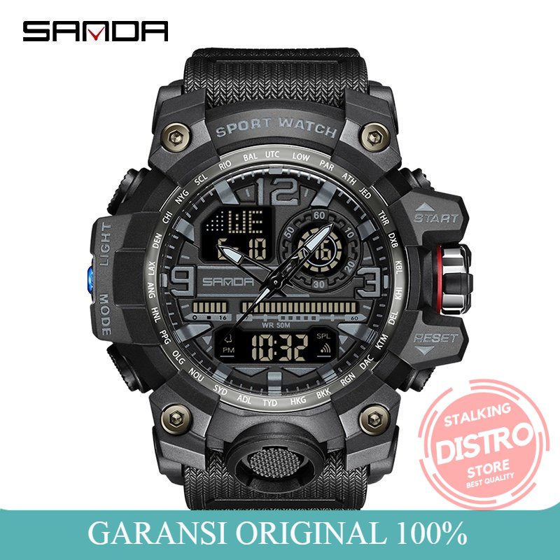 Jam Tangan Pria SANDA 3133 Jam Tangan Pria Digital Analog Tali Rubber Chronograph Anti Air