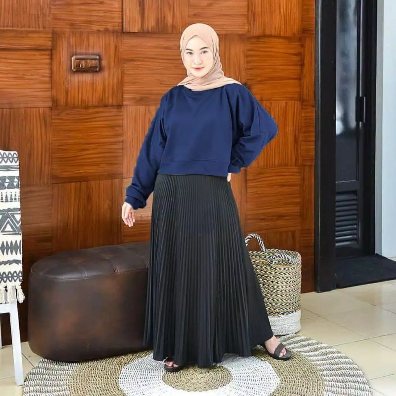 Premium Oversize Crop Sweater - Sweter Crop Wanita Kekinian-CROP - NAVY