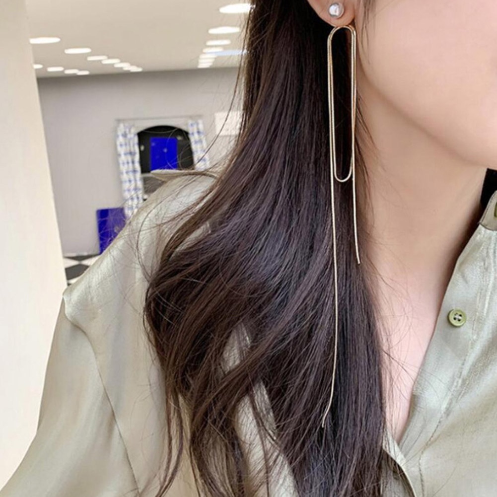 Perhiasan Anting Rumbai Panjang Aksen Mutiara Berlian Imitasi Untuk Wanita