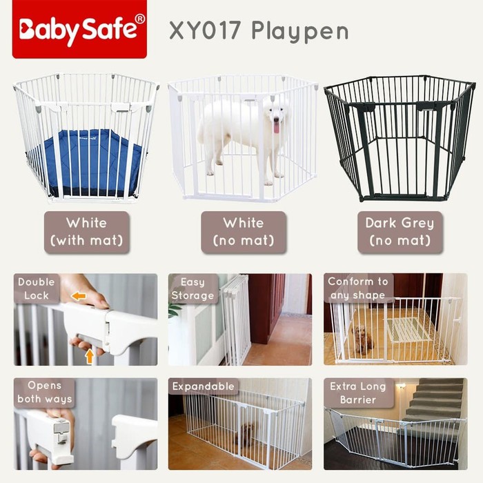 Pagar Anjing Indoor - Playpen Pagar Pengaman Anak - WHITE WITH MAT