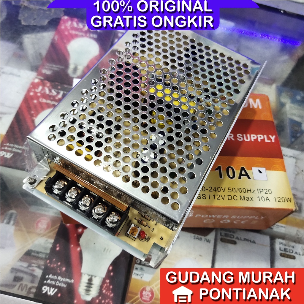 Adaptor 12V 10A power supply Bossecom cocok untuk LEd strip CCTV dan elektronik 12V lainnya