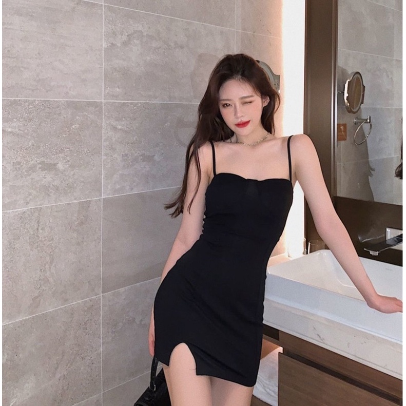 LMB KOREAN SIMPLY SLIT DRESS IN BLACK