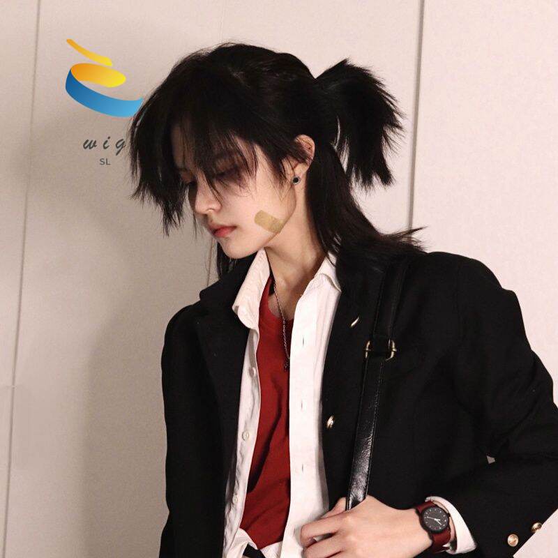 (Stok produk lengkap, pengiriman hari yang sama) Wig rambut asli berkualitas tinggiNet Merah Samurai