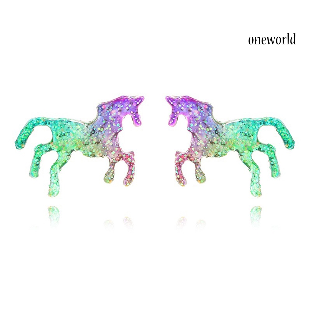 OW@ Colorful Unicorn Stud Earrings Shiny Horse Stud Earrings Women Charm Jewelry