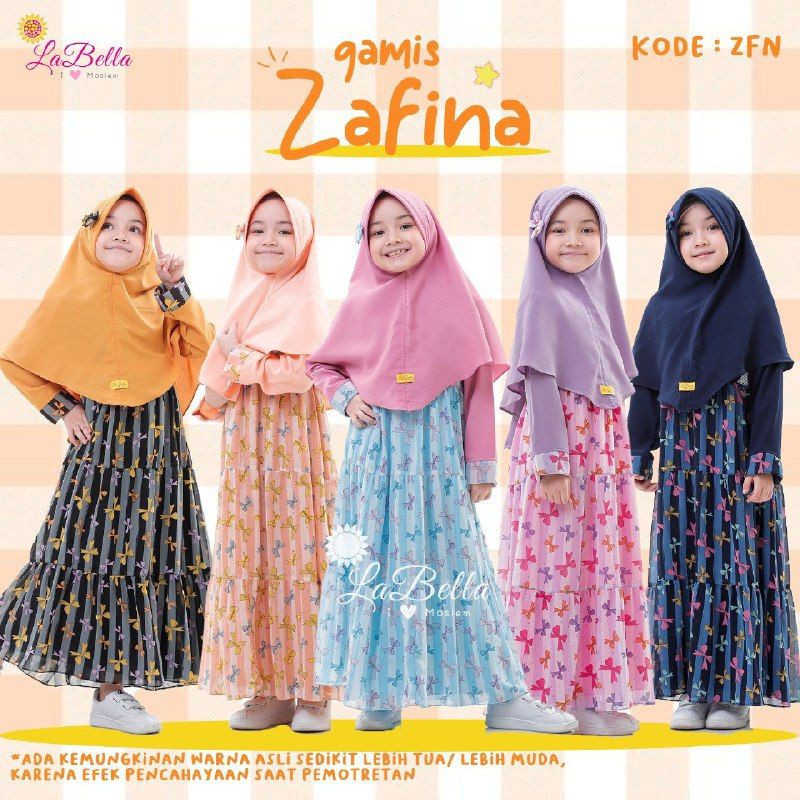 Terbaru limited edition Dress Muslim set Hijab anak perempuan Zafina by Labella/baju muslim lebaran