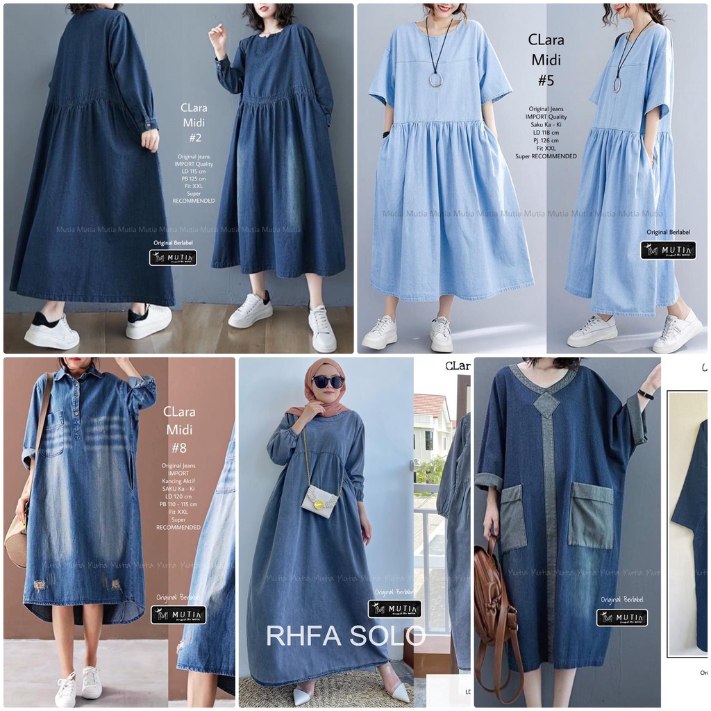 CLARA DRESS / 20.7 / BAHAN JEANS / MIDI / JUMBO / DRESS WANITA ALLSIZE / TERBARU / MUTIA