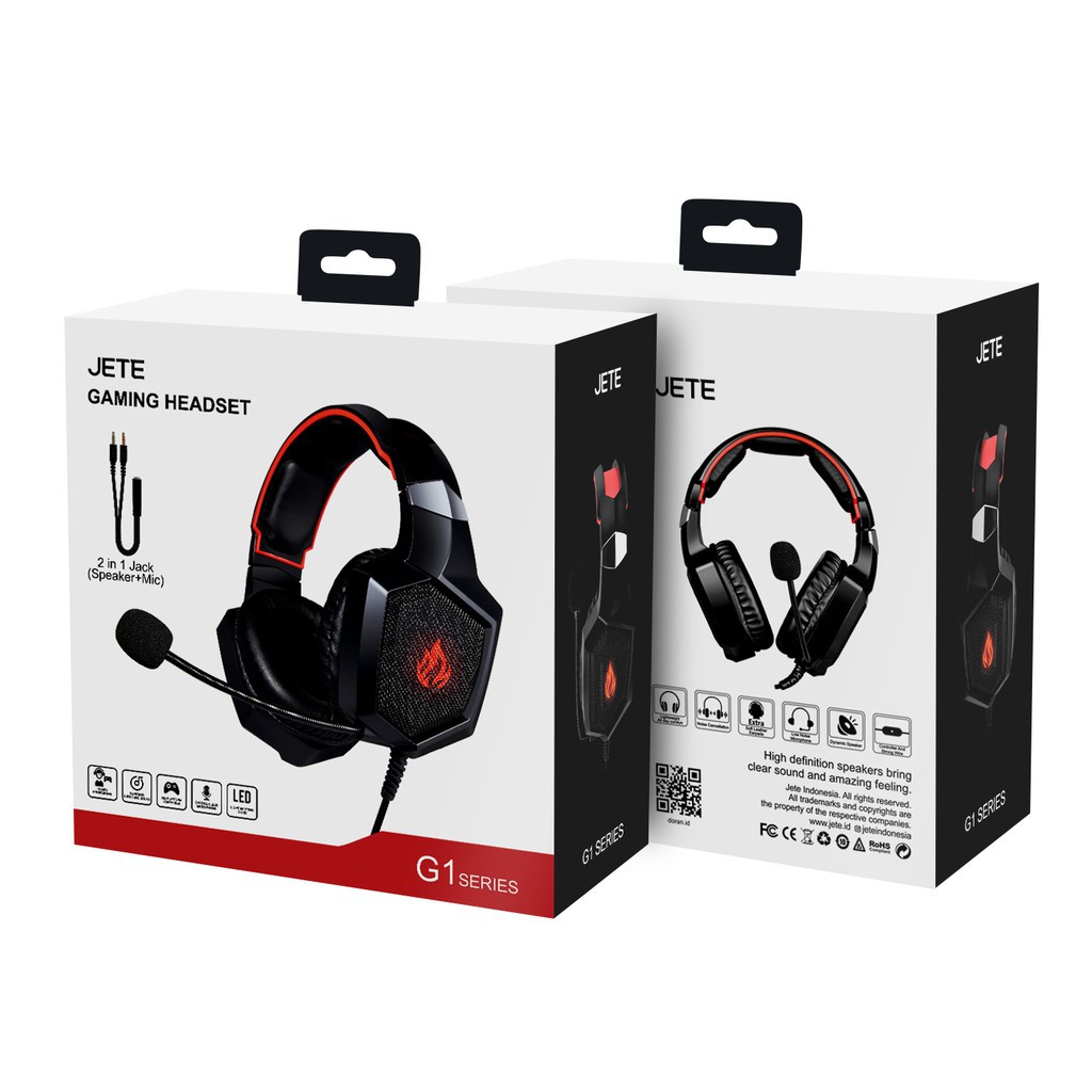 HEADPHONE GAMING JETE G1 SERIES POWERFULL BASS 2 IN 1 JACK MICROPHONE INCLUDE SPLIT AUDIO MURAH