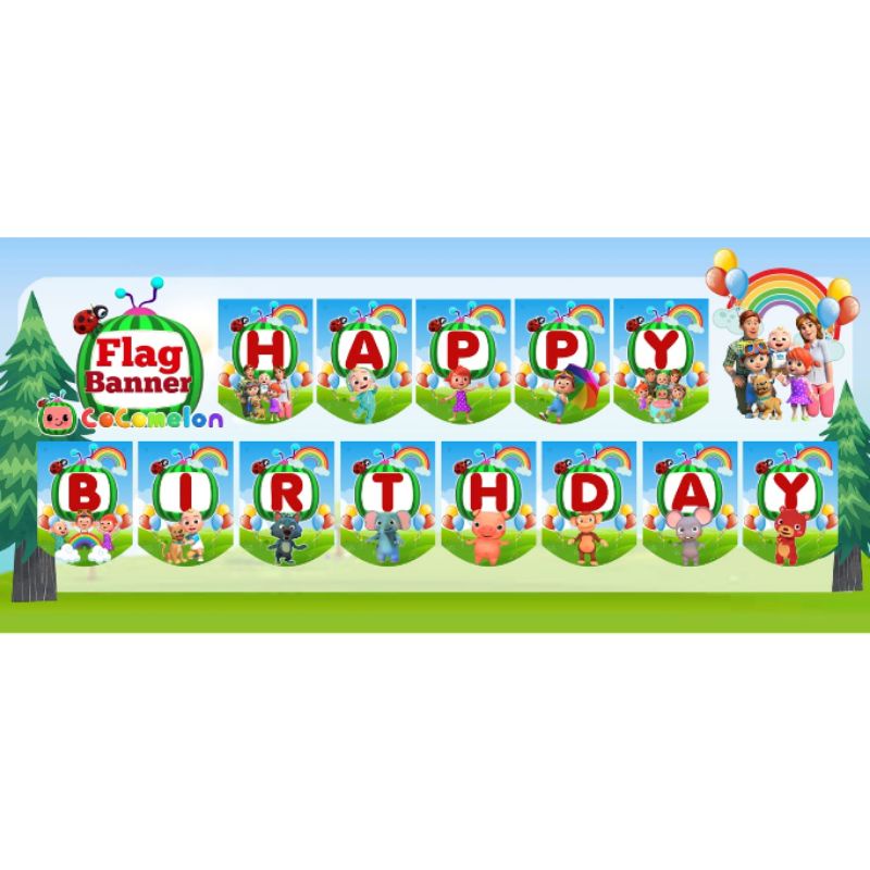 Cocomelon Flag Banner Bunting Bendera Pesta Ulang Tahun Happy Birthday