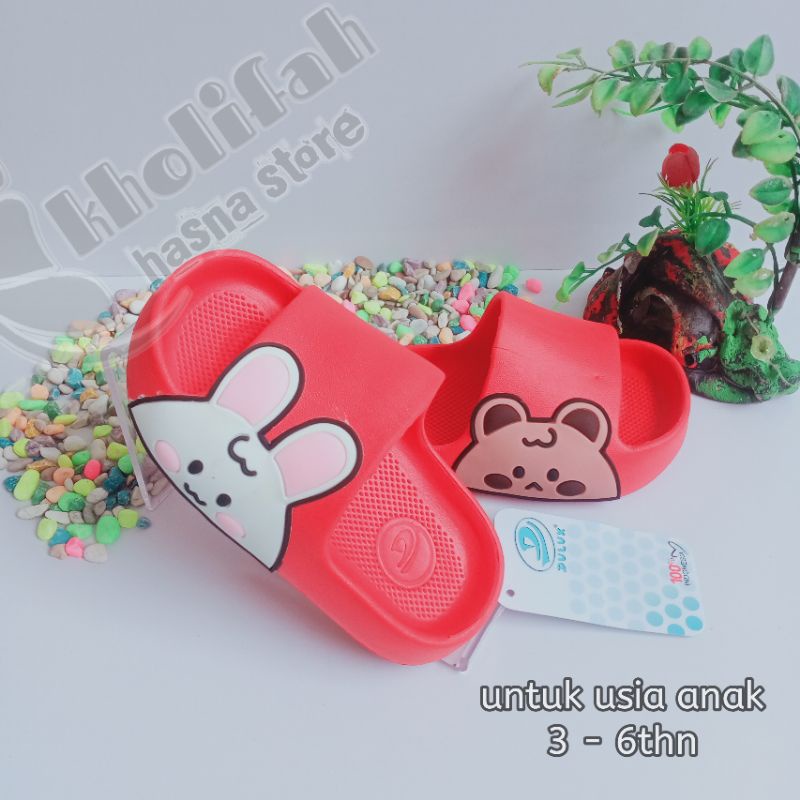 Sandal Empuk Perempuan Slop Kelinci Beruang Bts Terbaru Lucu Dulux 386D