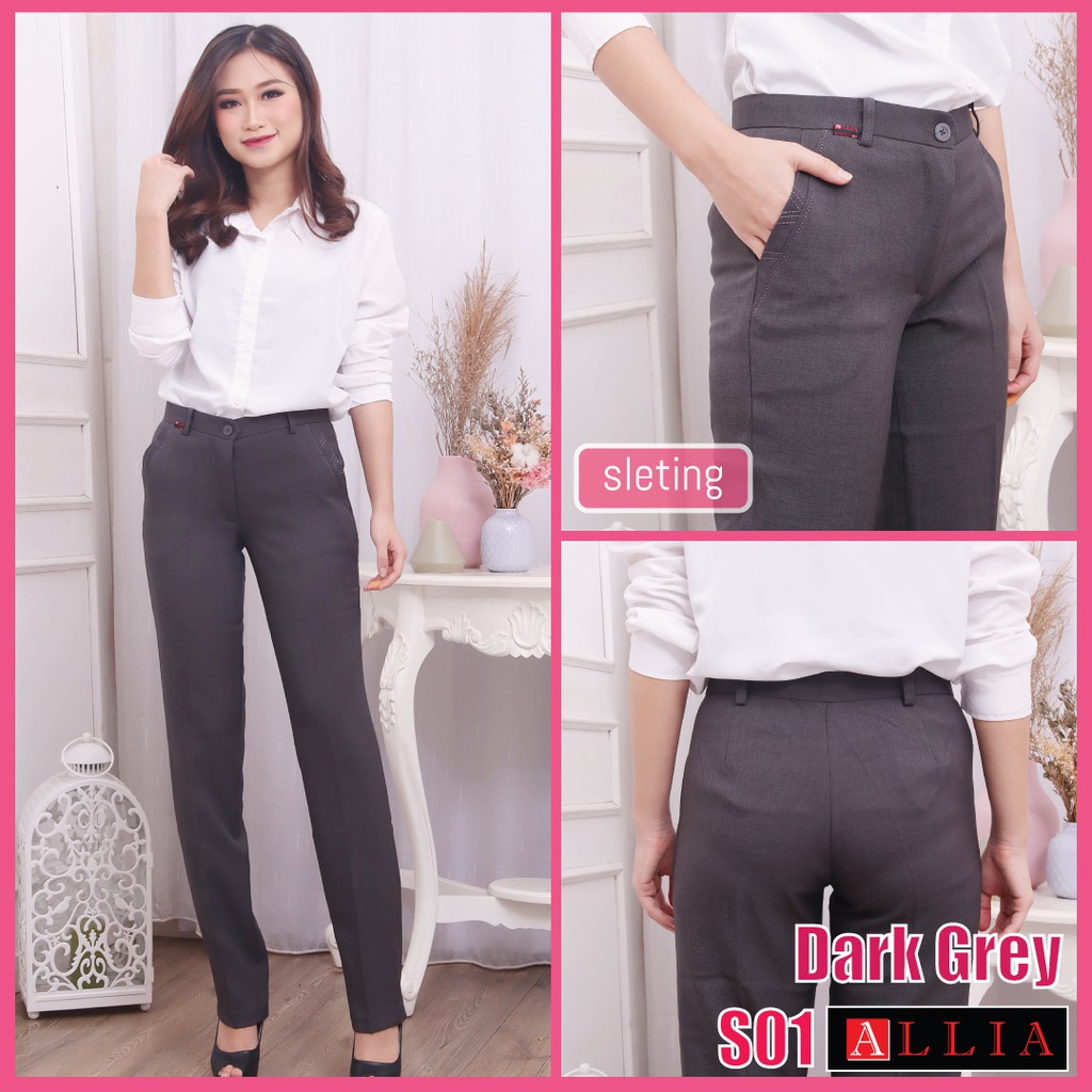 Allia S01 Dark Grey M - 7L Celana kerja wanita celana formal wanita / celana bahan wanita