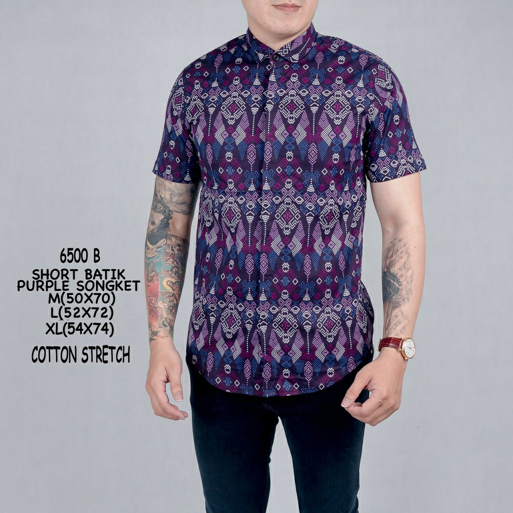 [blessing] 6500 Kemeja Batik Pria Slimfit Songket Ungu Long Murah