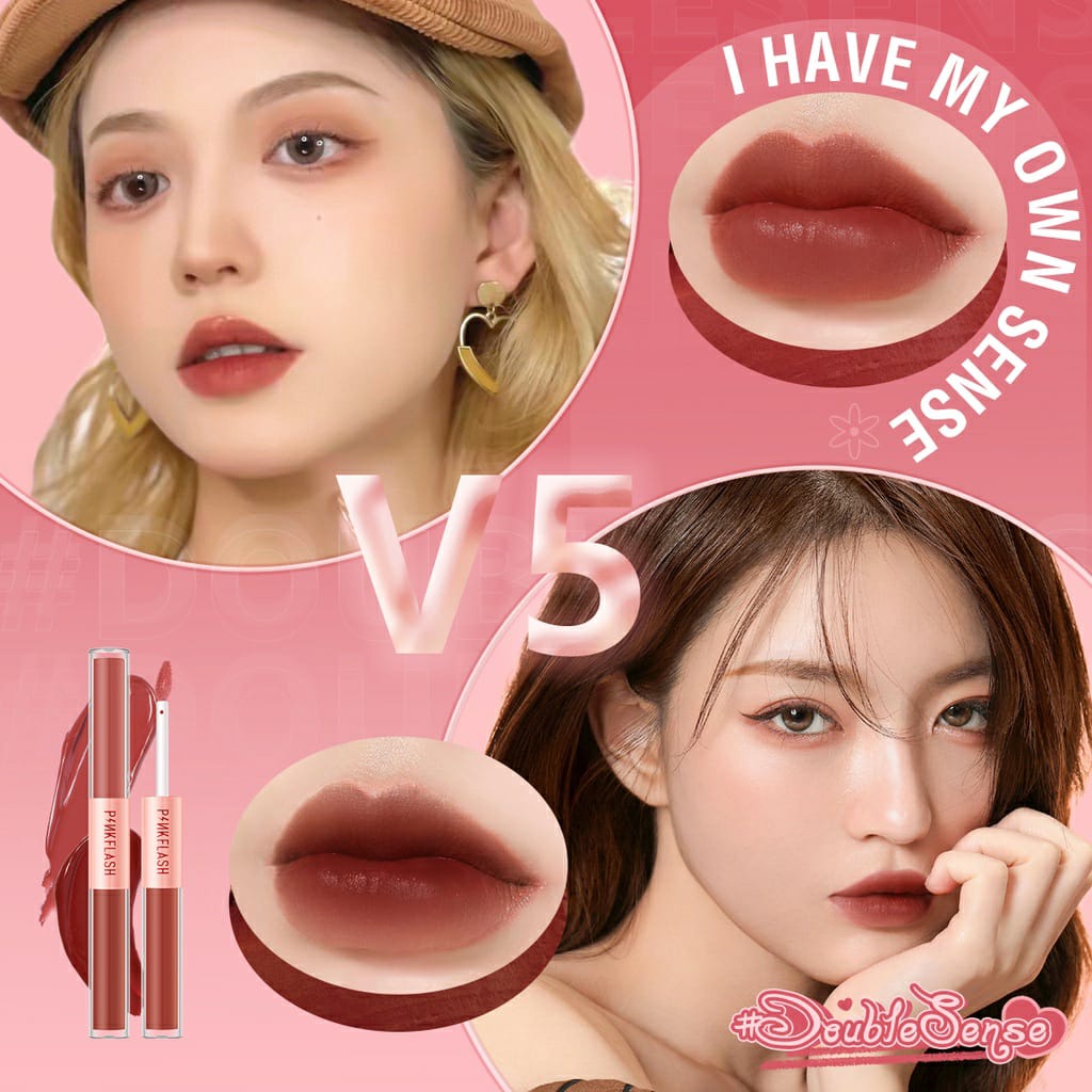 PINKFLASH DoubleSense 2 IN 1 Dual-Ended Lipstick Liquid Matte / Lipstick Velvet Tahan Lama