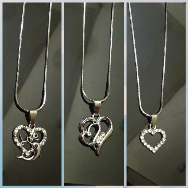 AL-4400.kalung+Liontin love RHODHIUM silver cantik uk45cm.