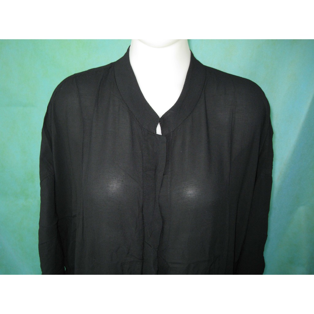 DSI-30 (M) dress wanita kerah kemeja panjang hitam terawang chiffon