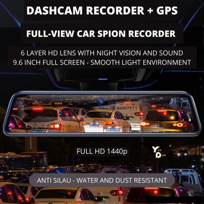 DashCam Kamera Dual Camera Mobil + GPS 1080p HD Full View DVR Lebar