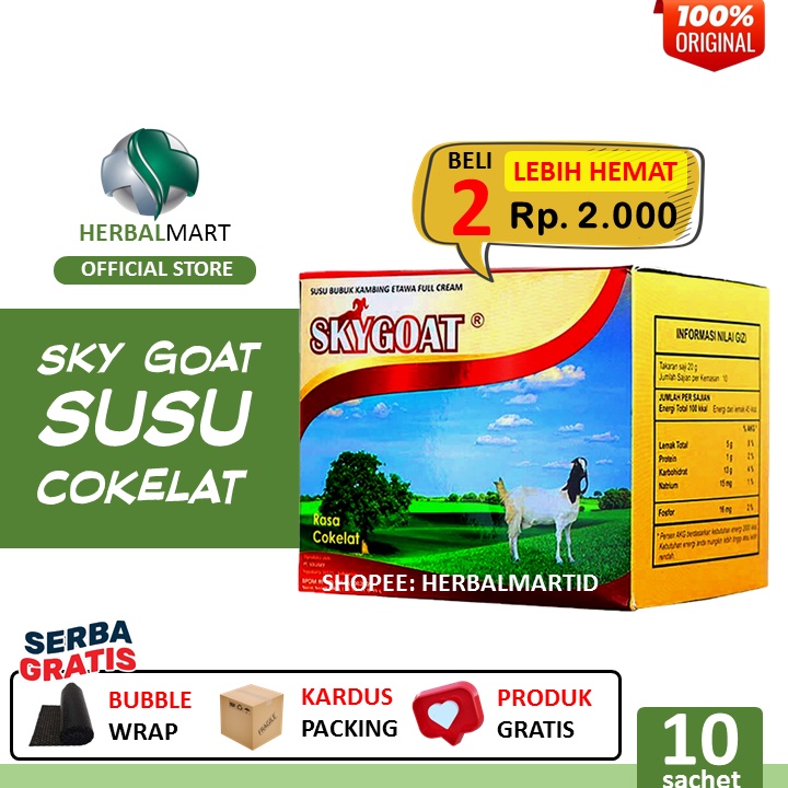 

Susu Kambing Etawa Bubuk Original Coklat SKYGOAT/SKY GOAT | Full Cream 200 gram 10 sachet @ 20 gram -Ready Stock