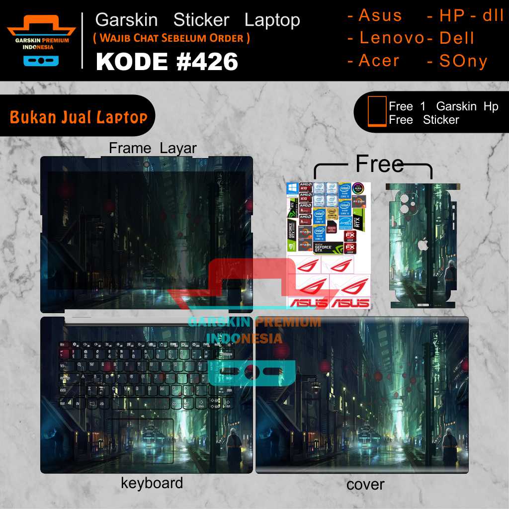 Garskin Laptop Full Body Bisa Custom Gambar Suka Suka Kode 426-430 FREE Garskin HP & Sticker