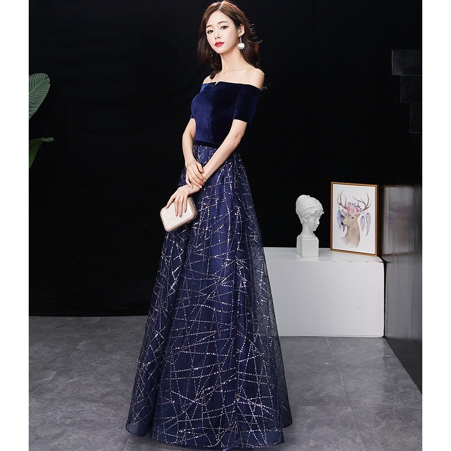 Gaun Pesta 2110011 Biru Dongker Navy Sabrina Party Dress