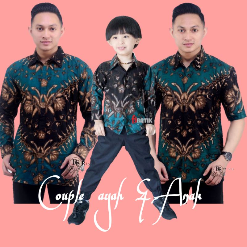 Couple Batik Ayah Dan Anak Laki-laki // Kemeja Batik Pria Dewasa Dan Anak Cowok Motif keris hijau size M L XL XXL 3L 4L 5L