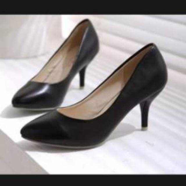 Anna Shoes High heels wanita glosy hitam