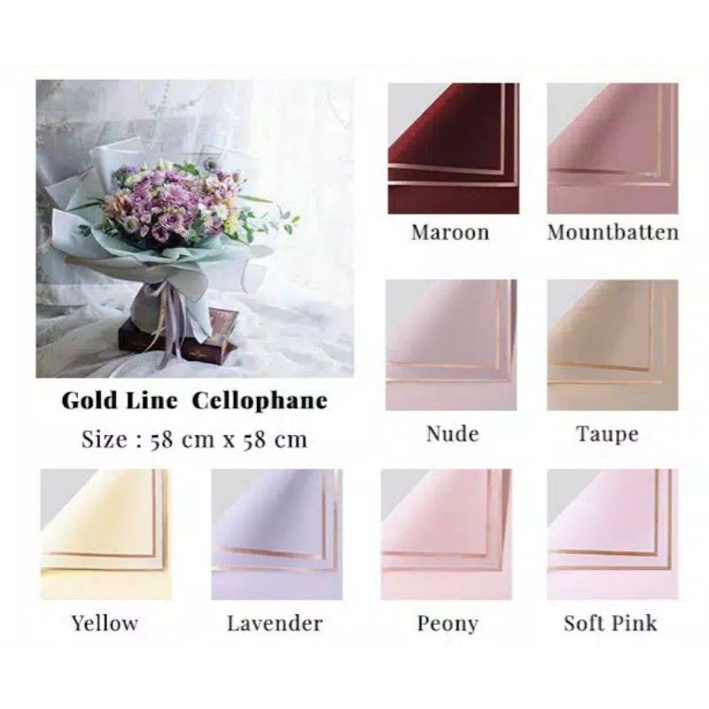 

(1pack 20 lembar)Kertas Cellophane Line Gold/List Gold