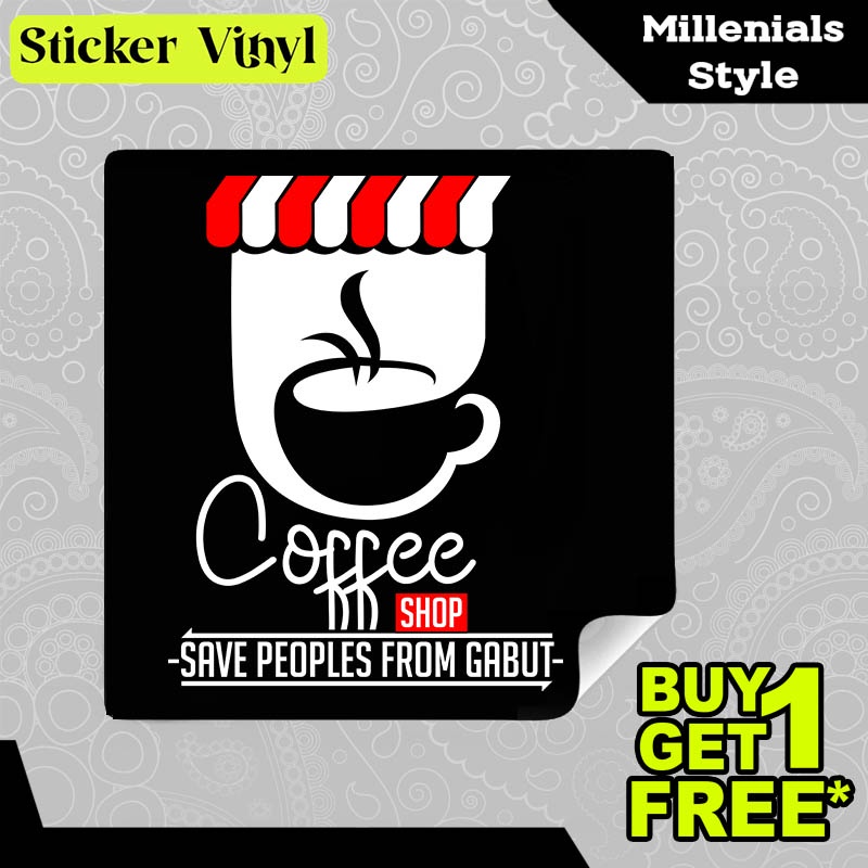 

Stiker Sticker Coffee Shop Save People From Gabut Desain Keren dan Kekinian Aesthetic Bahan Vinyl Satuan Anti Air