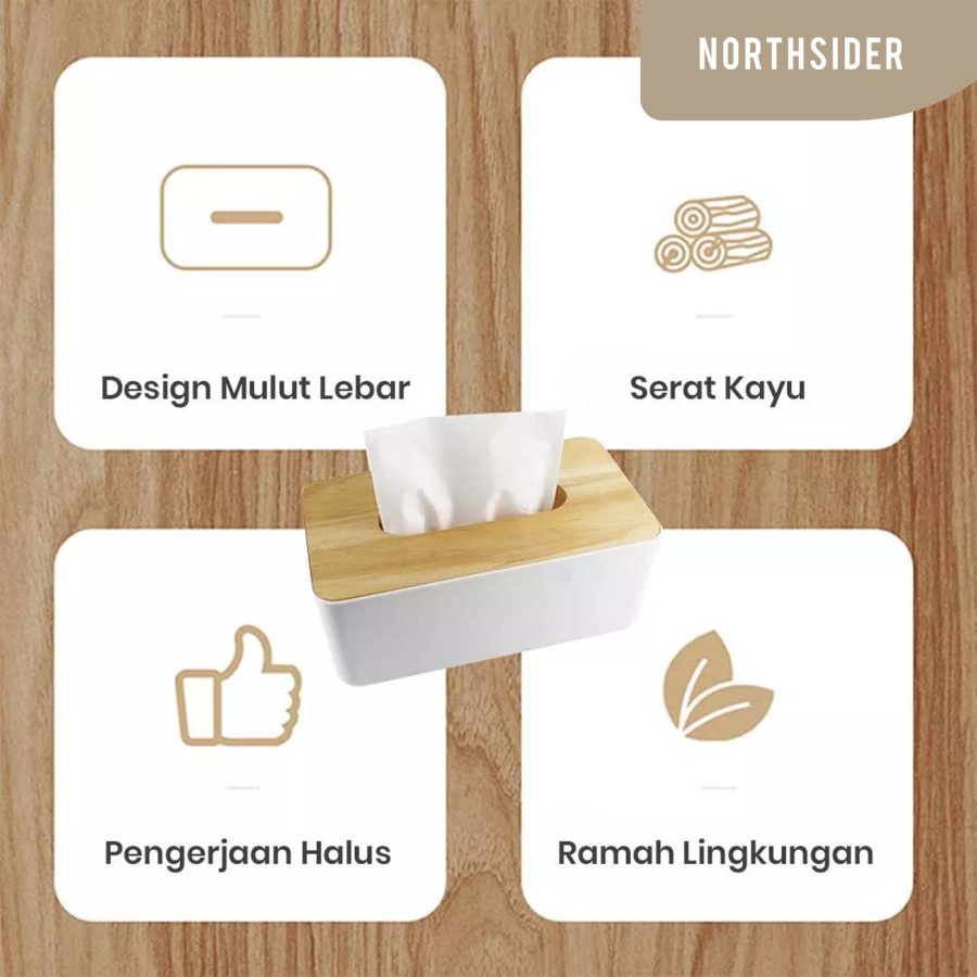 TEMPAT KOTAK TISSUE BOX TISU TUTUP BAMBU MODEL SCANDINAVIAN