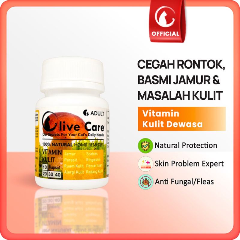 Olive Care Ecer Vitamin Kulit Kucing Dewasa Masalah Bulu Rontok, Jamur Scabies, Kutu dan Masalah Kulit