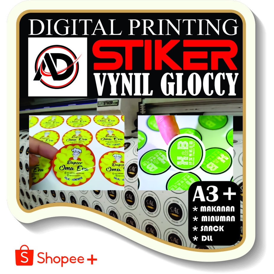 

cetak stiker label custom anti air sesuai keinginan a3+, desain free