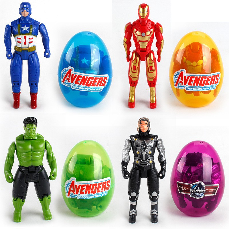 1pc Mainan Telur Deformation Marvel Iron Man Thor Hulk Captain America Avengers