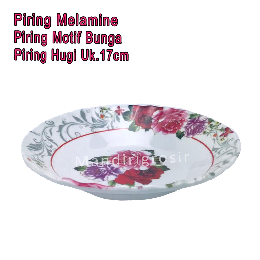 Piring Hugi Serbaguna *Piring Melamine * Piring Motif Bunga * Uk.17x17cm