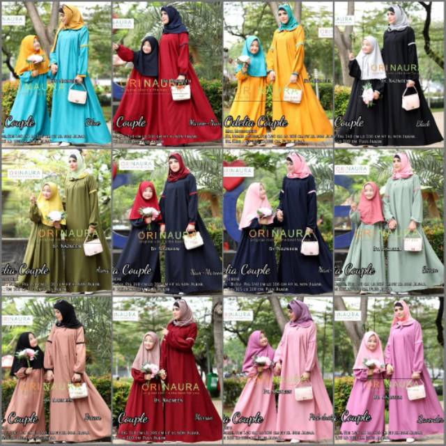 Gamis Mom+Gamis Kids+Khimar Kids Odelia Couple Orinaura Mat Moscrepe