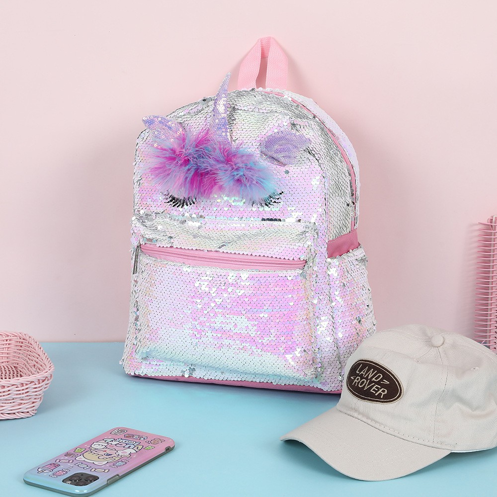 tas ransel sequin unicorn tanduk bulu TRU037 backpack anak perempuan sd