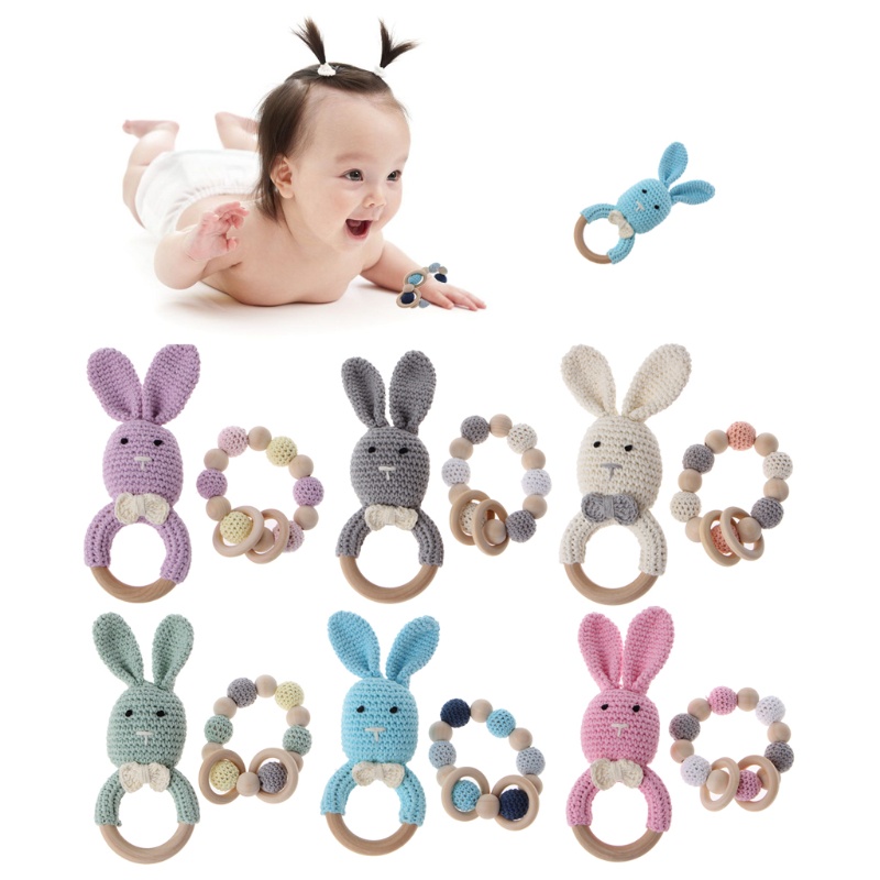 Mary 2Pcs / Set Mainan Teether Bayi Bentuk Kelinci Bahan Kayu