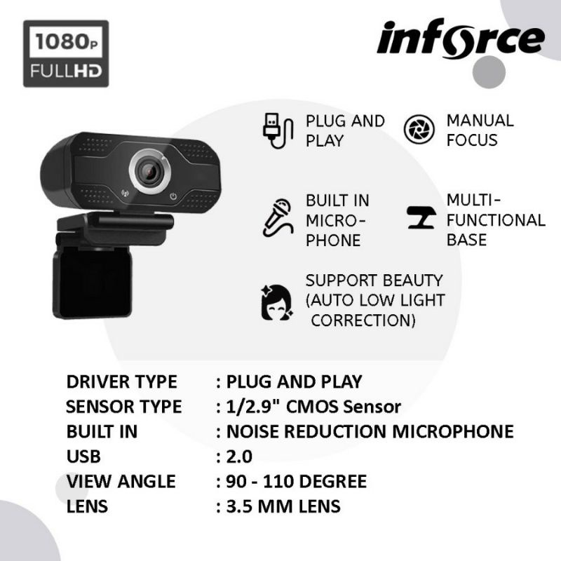 WEBCAM HD 720 WITH MIC, WEBCAM HD 1080 WITH MIC, INFORCE WEBCAM HD 720P WITH BUILT IN MIC,  WEBCAM INFORCE HD 1080P, WEB CAM CAMERA LIVE