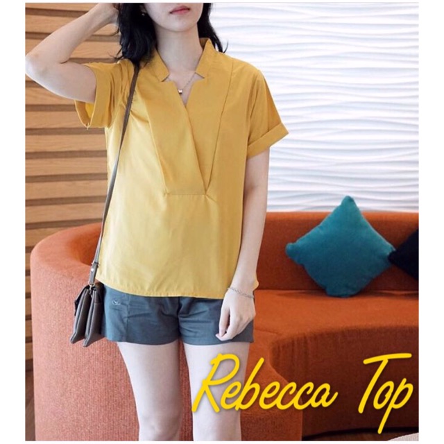 BC Rebecca top - Baju Cewek Kekinian Blouse Atasan Wanita V neck Murah / Baju Atasan Fashion Cewek