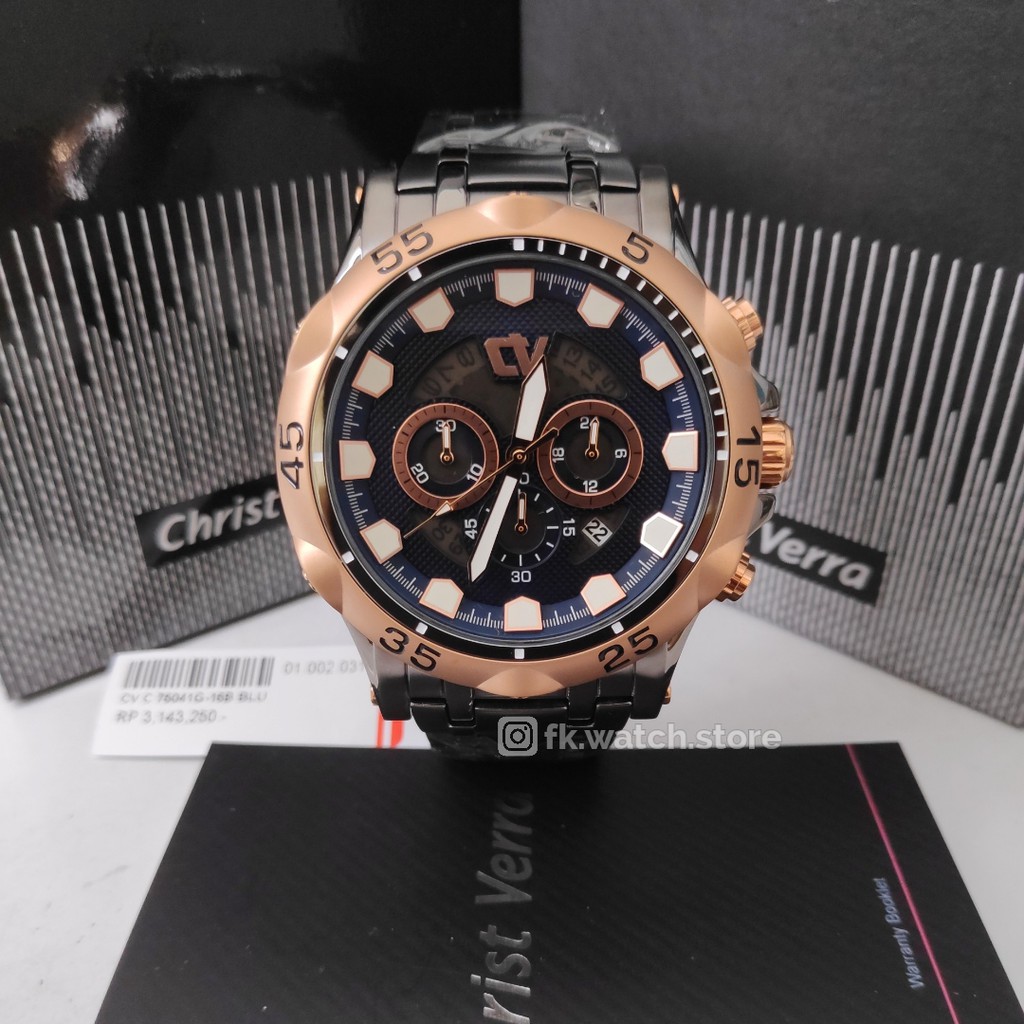 Christ Verra CV C 75041G-16B BLU Chronograph Original Jam Tangan Pria Analog