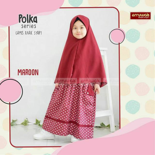 Arruwais | Gamis Anak Syar'i Set Hijab | Gamis Anak Perempuan Katun Jepang Polka Series