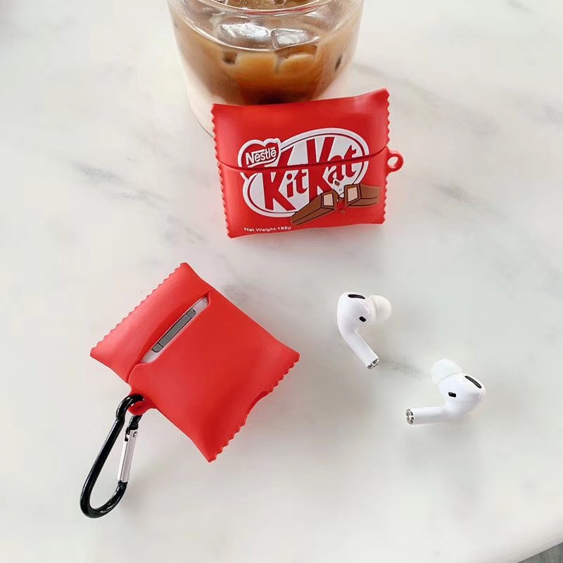 Creative Fun Cartoon Cute KitKat Red Chocolate Design Soft Silicone Earphone Case for Apple AirPods Pro for Airpods 3 for AirPods 2 1 for inpods 12 i7 i9 i10 i11 i12 Anti-fall Protection Wireless Bluetooth Headset Cover for Air Pods