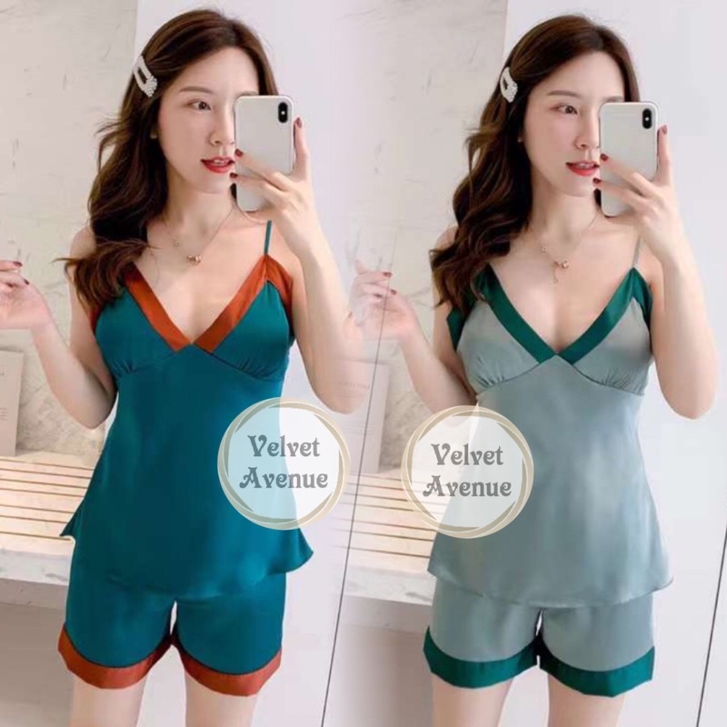 Baju Tidur Wanita Motif Premium Import Kekinian Murah Halus Y8B9 Satin Dingin Panjang Sexy Terbaru L