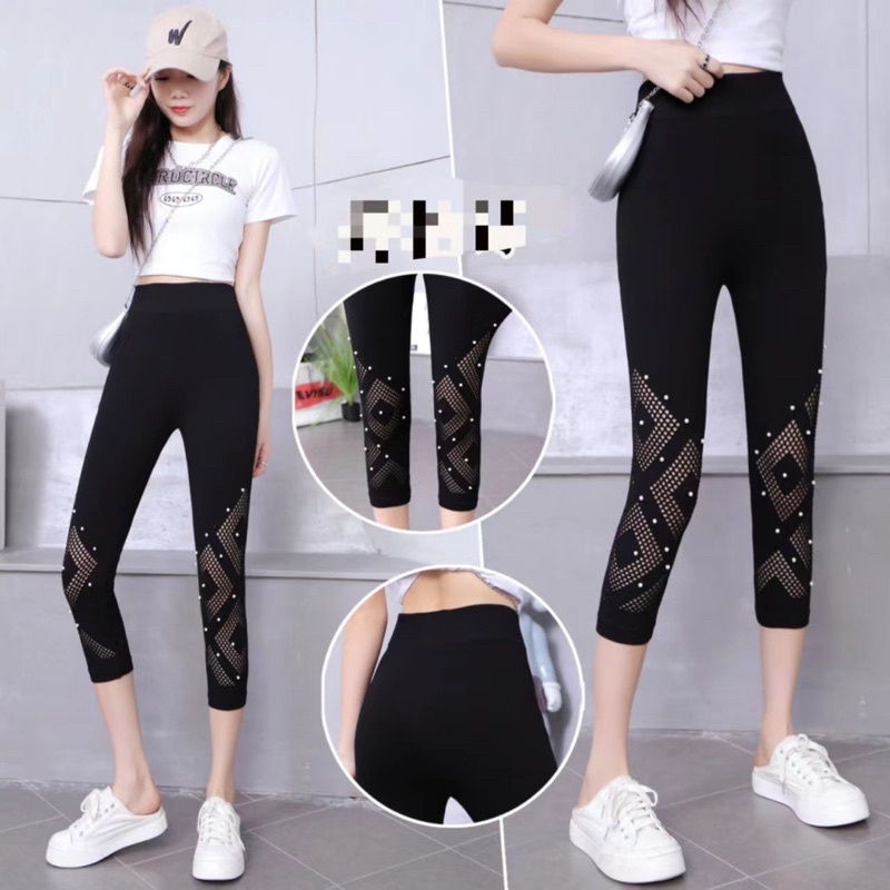 legging renda motif mutiara 7/8 brukat import