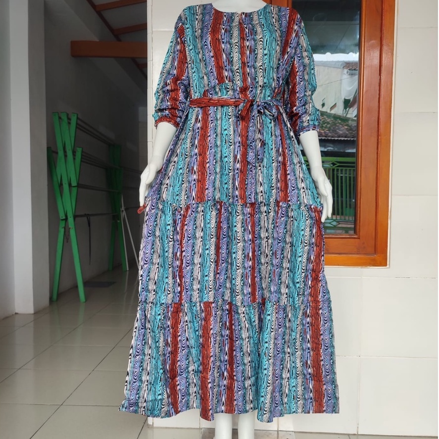 gamis maxi susun rayon motif kayu / dress maxi rayon terbaru