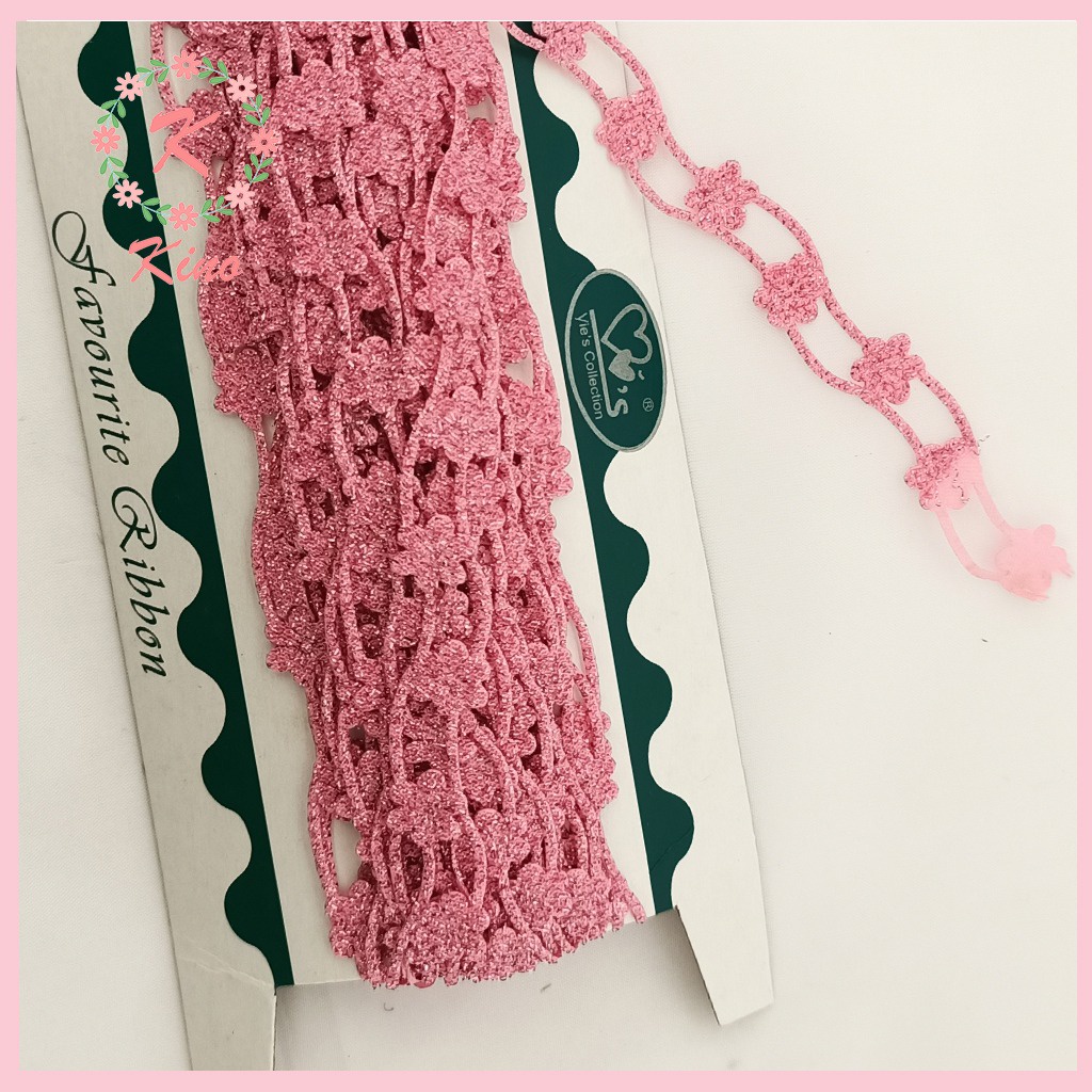 [PER ROLL] Renda Bunga Renteng Pink Kecil lebar 2cm - vintage rustic hiasan souvenir hantaran hiasan