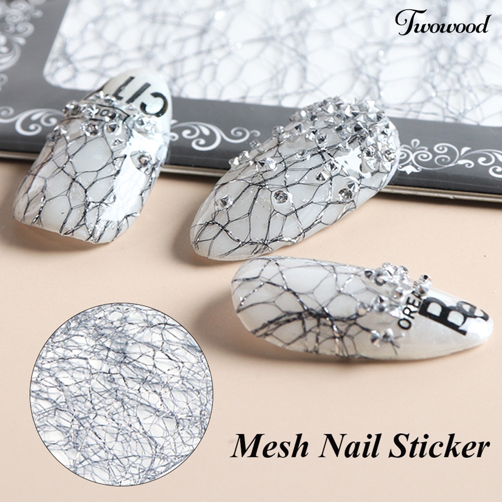 Twowood 1 Kotak Stiker Kuku 3D Bahan Mesh Untuk Nail Art Wanita