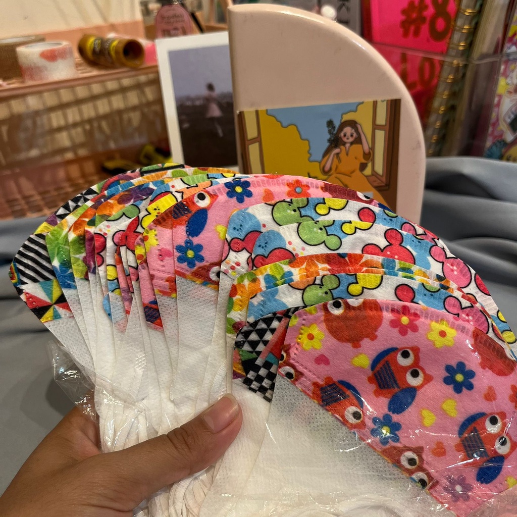 MASKER DUCKBILL MOTIF ANAK CEWE MURAH READY GROSIR COD WARNA WARNI