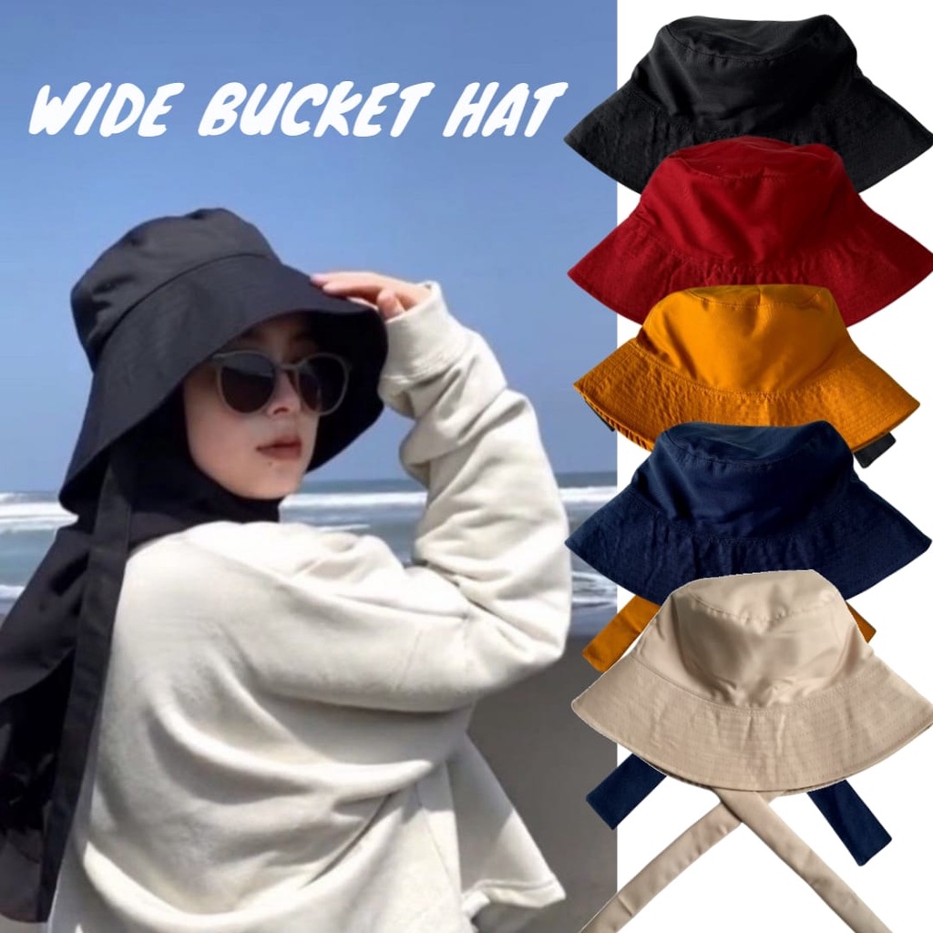 ( COD ) WIDE BUCKET HAT selebgram aksen tali /Bucket peniti/Topi Rimba polos topi wanita terlaris